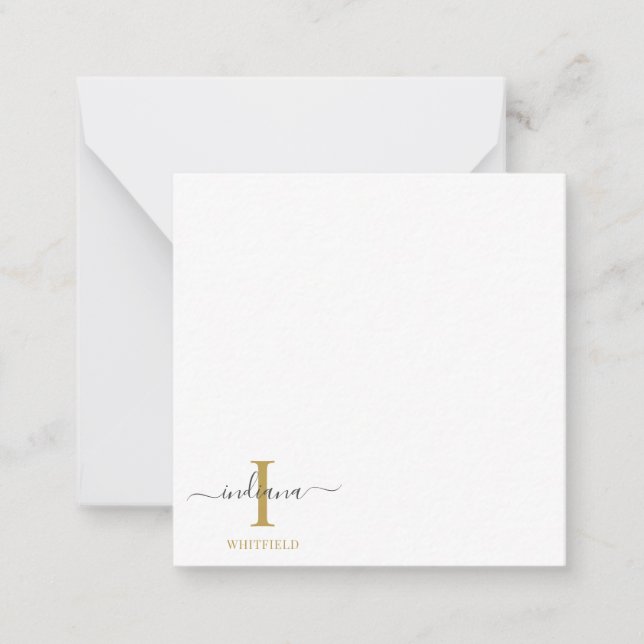 Monogram Script Name Initial Gold Gray Modern Mitteilungskarte (Vorderseite)
