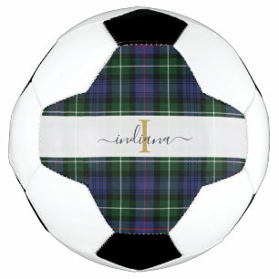 Monogram Script Name Kariert Lila Green Tartan Fußball