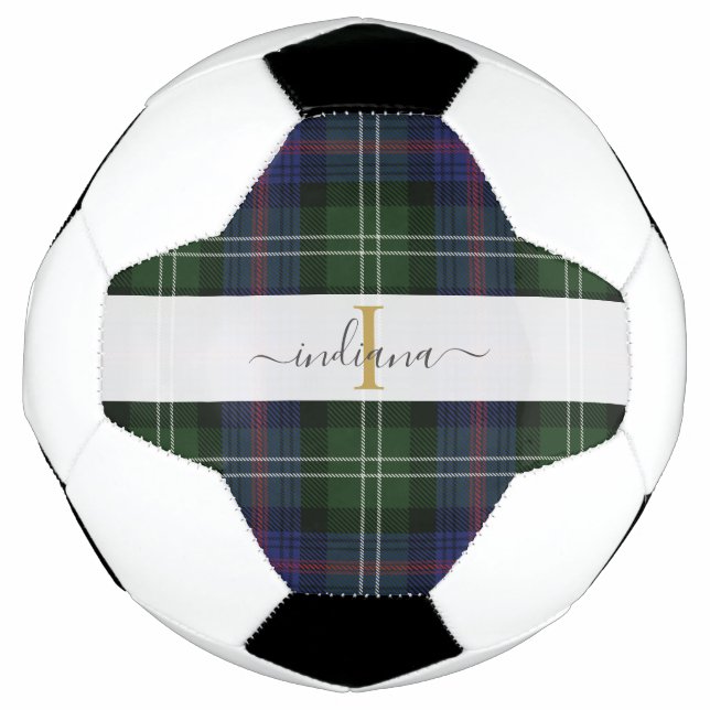 Monogram Script Name Kariert Rustic Tartan Fußball (Vorderseite)