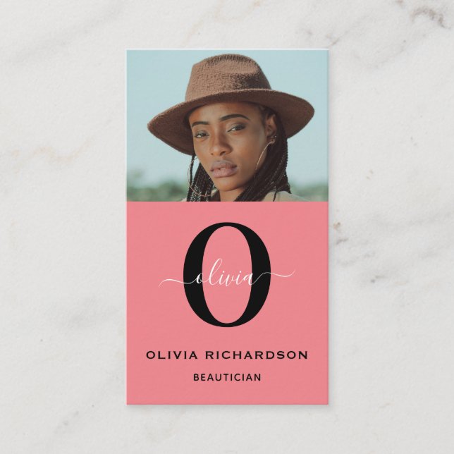 Monogram Script Name Schwarz-weiß Pink Job Vertika Visitenkarte (Vorderseite)