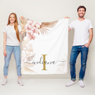 Monogram Script Pampas Grass Name Initial Palms Fleecedecke
