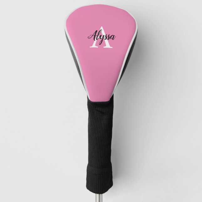 Monogram Script Pink Driver Golf Head Cover Headcover (Vorderseite)