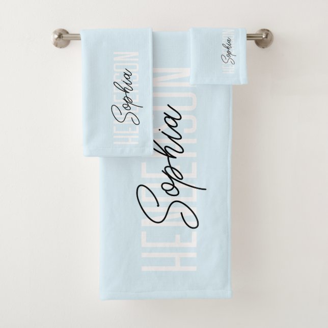 Monogram Script Signature Pastell Blue Badhandtuch Set (Insitu)