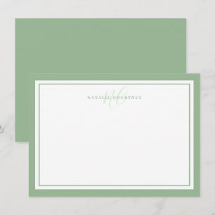 Monogram Script Two Border Minimalistisch Sage Gre Mitteilungskarte
