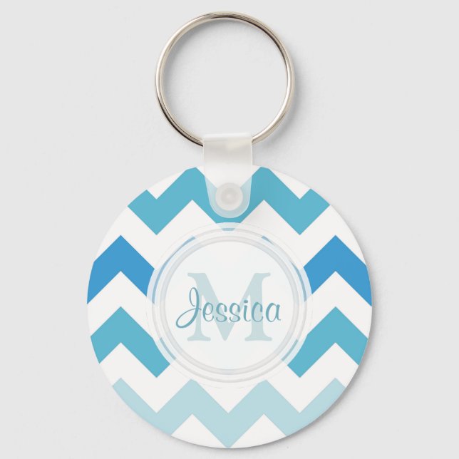 Monogram Sea Blue Zickzack Schlüsselanhänger (Vorderseite)