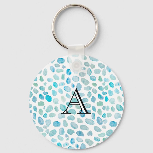 Monogram Sea Glass, personalisierter Name Schlüsselanhänger (Vorderseite)