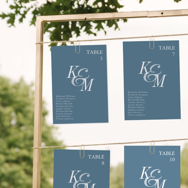 Monogram Seating Chart Card Dusty Blue Classic Einladung (Von Creator hochgeladen)