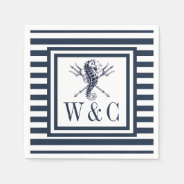 Monogram Seepferd Nautical Navy Blue Strip Serviette