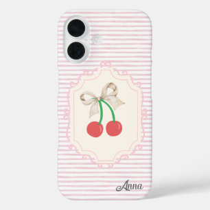 Monogram Shabby Chic border Sweet Pinky Kirsche iPhone 16 Hülle