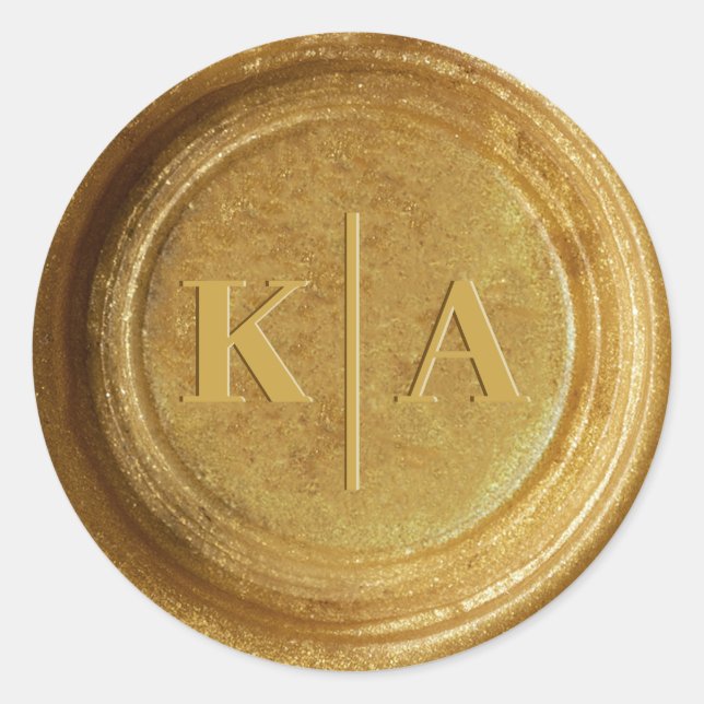 Monogram Shimmer Gold Wax Siegel Hochzeitsticker Runder Aufkleber (Vorderseite)