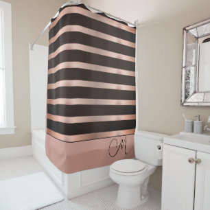 Monogram Shimmery Lmon Pink auf Schwarz Duschvorhang