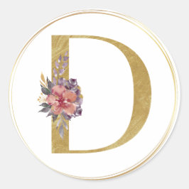 Monogram-Siegel für Goldfloralbuchstaben D Runder Aufkleber