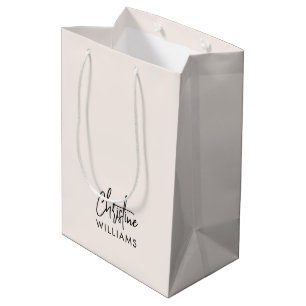 Monogram-Signatur Handgeschriebenes Script Rosa Mittlere Geschenktüte