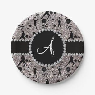 Monogram silber Glitzer Volleyballspieler Pappteller