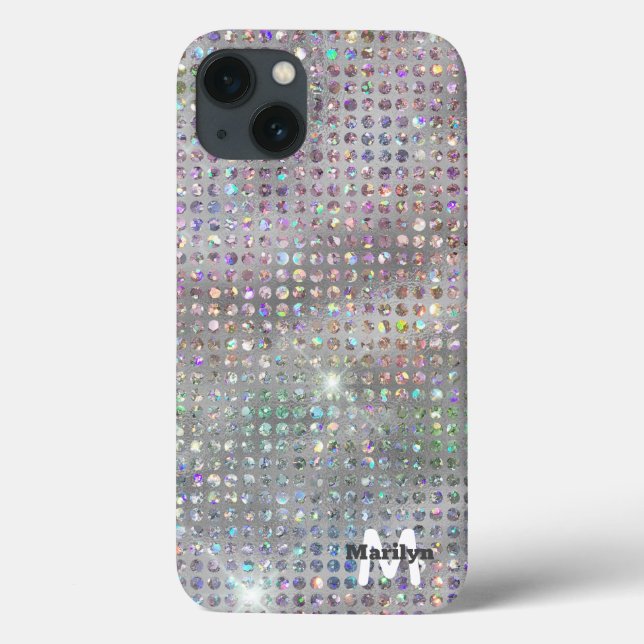 Monogram silberner Glitzer gürtlich Case-Mate iPhone Hülle (Rückseite)
