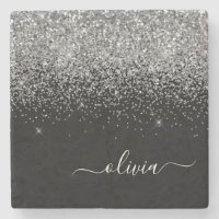 Monogram Silver Black Glitzer Script Girenname