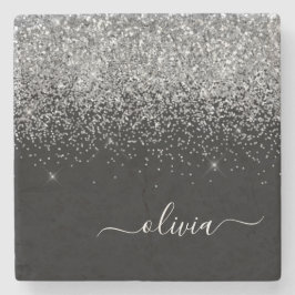 Monogram Silver Black Glitzer Script Girenname Steinuntersetzer