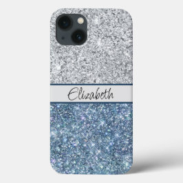 Monogram Silver Blue Glitzer Trendy Chic Stilvoll Case-Mate iPhone Hülle