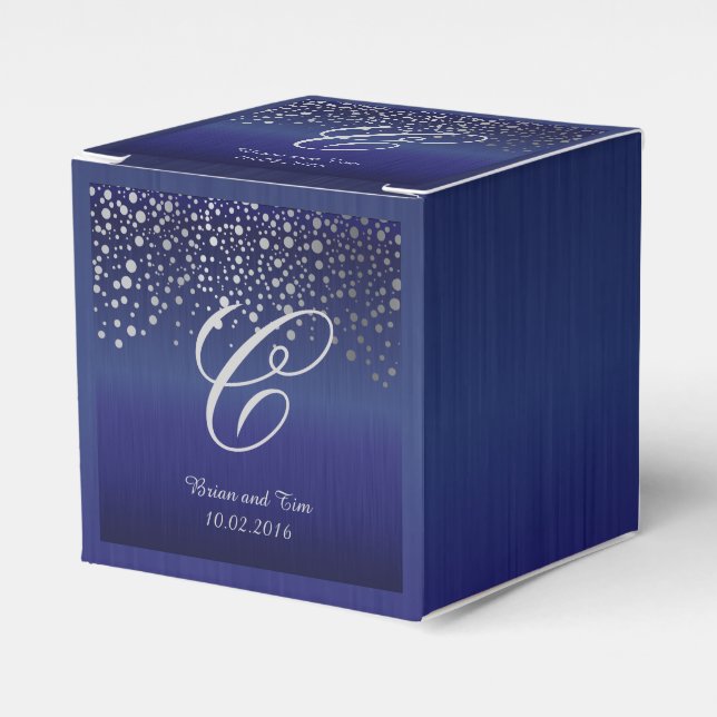 Monogram Silver Confetti Dots | Sapphire Blue Geschenkschachtel (Vorderseite)