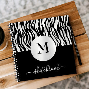 Monogram Silver Foil Black Tiger Print Sketchbook Notizbuch