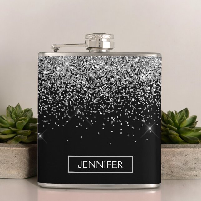 Monogram Silver Glam Glitzer Sparkname Flachmann (Von Creator hochgeladen)