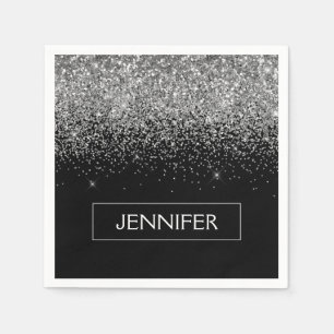 Monogram Silver Glam Glitzer Sparkname Serviette