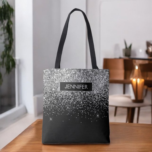 Monogram Silver Glam Glitzer Sparkname Tasche (Von Creator hochgeladen)