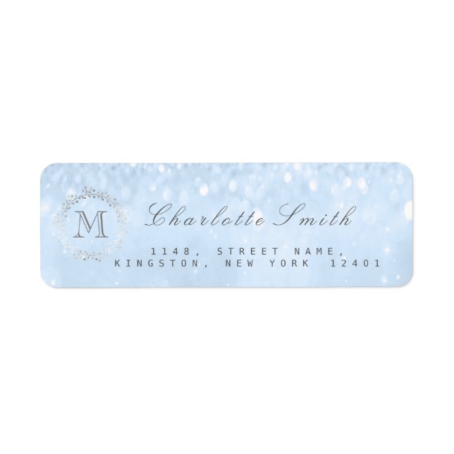 Monogram Silver Glitzer Blue Rücksendeadressen-Auf (Vorne)