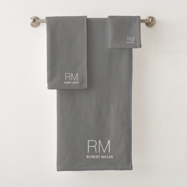 Monogram Silver Gray Modernes Minimalistisch Stilv Badhandtuch Set (Insitu)