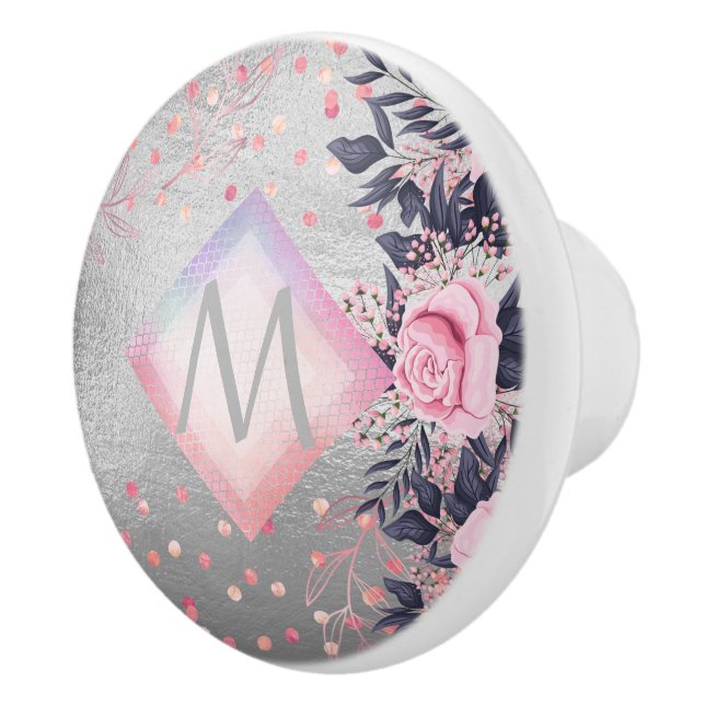 Monogram Silver Navy Rosegold Girly Newlyweds Gesc Keramikknauf (Rechts)