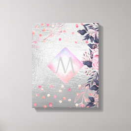 Monogram Silver Navy Rosegold Girly Newlyweds Gesc Leinwanddruck