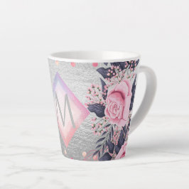 Monogram Silver Navy Rosegold Girly Newlyweds Gesc Milchtasse