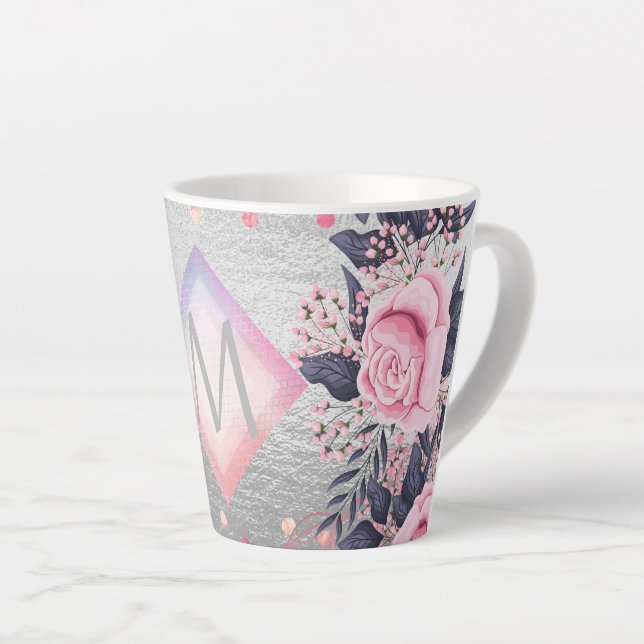 Monogram Silver Navy Rosegold Girly Newlyweds Gesc Milchtasse (Rechte Ecke)