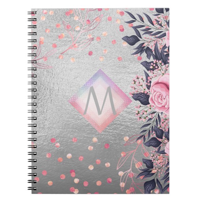 Monogram Silver Navy Rosegold Girly Newlyweds Gesc Notizblock (Vorderseite)