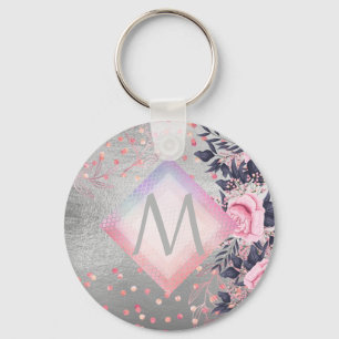 Monogram Silver Navy Rosegold Girly Newlyweds Gesc Schlüsselanhänger