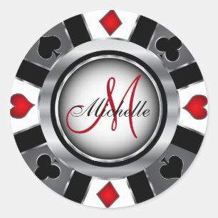 Monogram Silver Poker Chip Design Runder Aufkleber