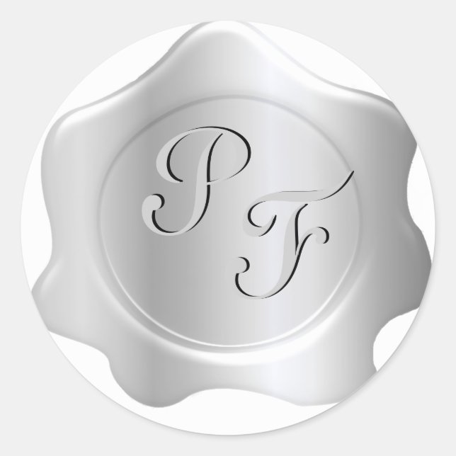 Monogram Silver Tone Wax Siegel Druckaufkleber Runder Aufkleber (Vorderseite)