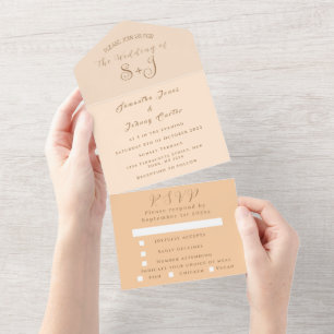 Monogram Simple Champagne Dusty Rose Wedding All In One Einladung