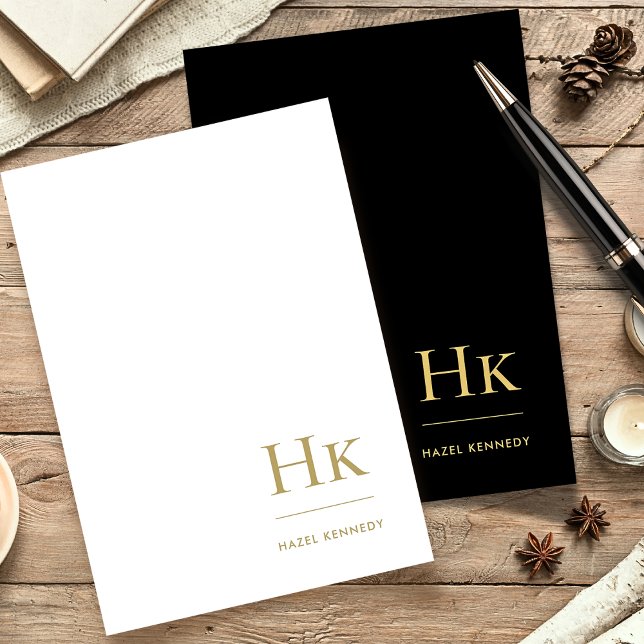 Monogram Simple Classic Black Gold Personalisiert Briefpapier (Von Creator hochgeladen)