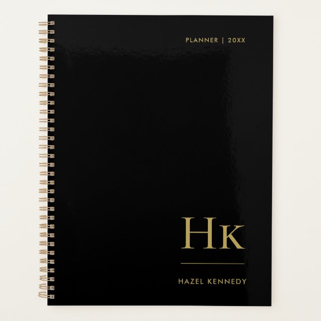 Monogram Simple EleganBlack Gold Personalisiert Planer (Vorderseite)