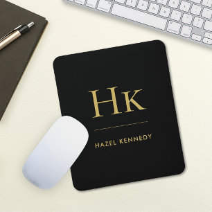 Monogram Simple Eleganc Classic Black Gold Mousepad