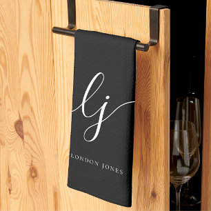 Monogram Simple Elegance Calligraphy Black Geschirrtuch