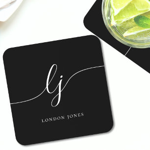 Monogram Simple Elegance Calligraphy Black Getränkeuntersetzer