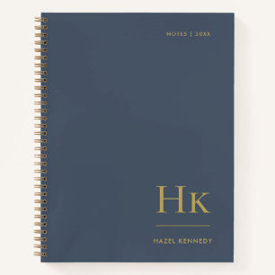 Monogram Simple Eleganic Navy Gold Personalisiert Notizbuch
