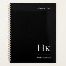 Monogram Simple Elegant Black Personalized Name