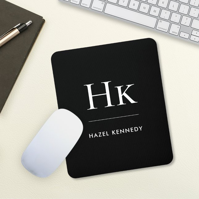 Monogram Simple Elegant Classic Schwarz-weiß Mousepad (Von Creator hochgeladen)