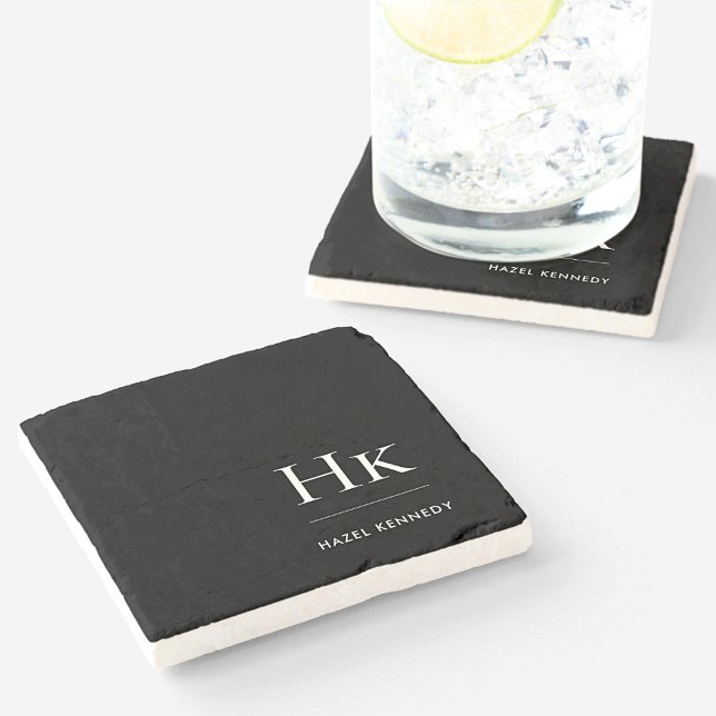 Monogram Simple Elegant Feminine Black White Steinuntersetzer (Von Creator hochgeladen)