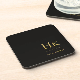 Monogram Simple Elegant Minimalistisch Black Gold Getränkeuntersetzer