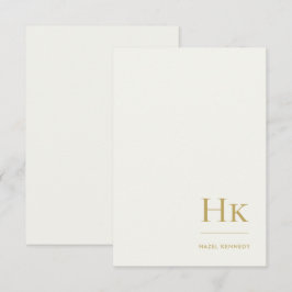 Monogram Simple Elegant Monogrammed Ivory and Gold Mitteilungskarte