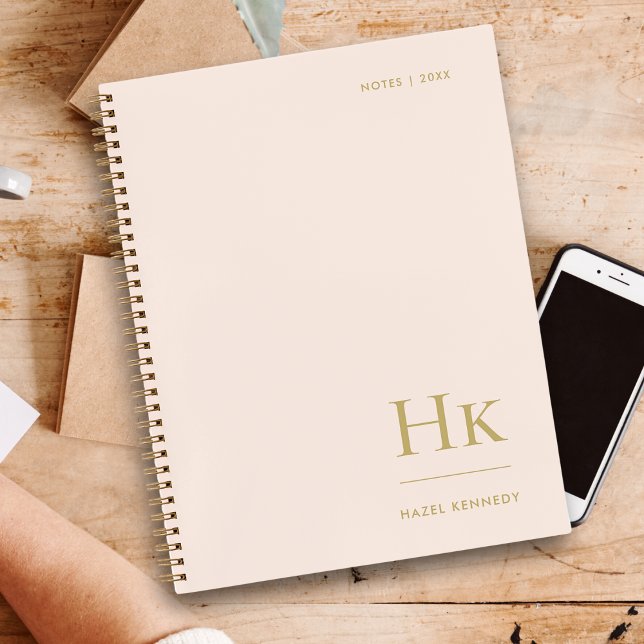 Monogram Simple Eleganush Gold Personalisiert Notizbuch (Von Creator hochgeladen)